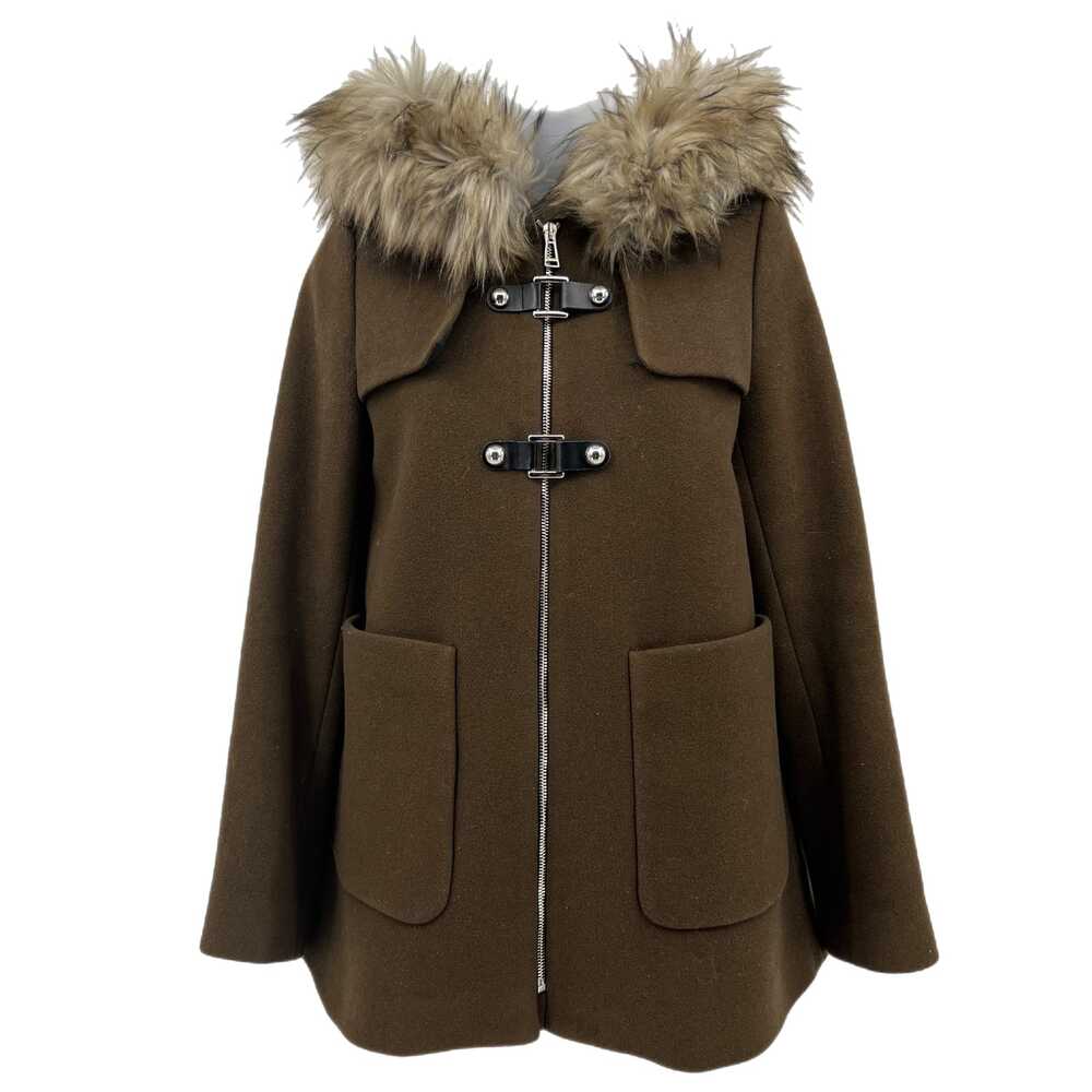 Zara Brown Wool-Blend Pea Coat with Fur Trim Accent | Size XS